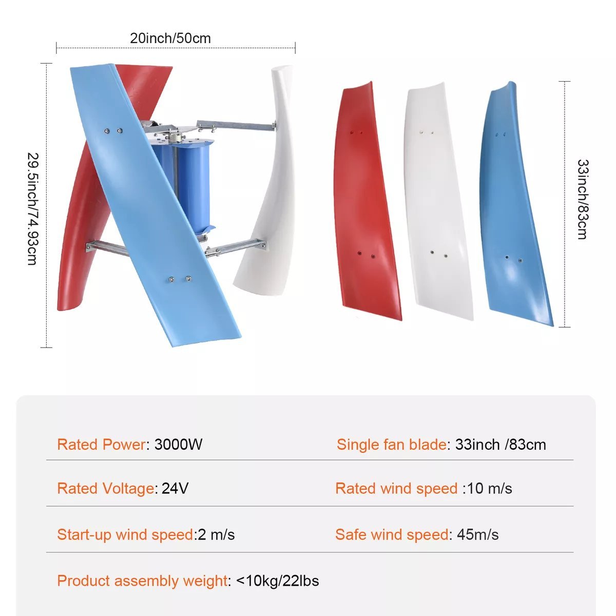 3000W 24/48V VERTICAL AXIS WIND TURBINE GENERATOR + HYBRID CHARGE CONTROLLER - Image 3