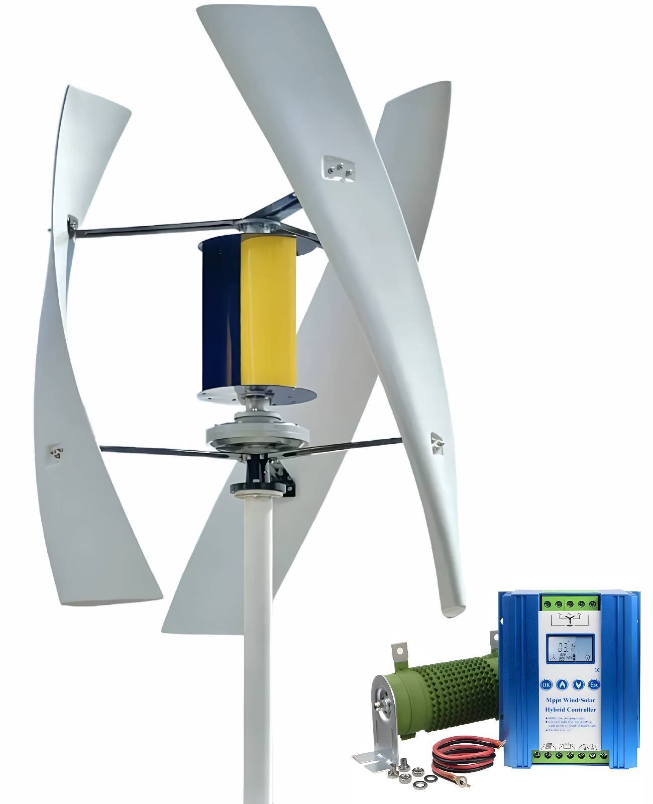 5000W 48V VERTICAL AXIS WIND TURBINE GENERATOR + CHARGE CONTROLLER + DUMP LOAD RESISTOR + 4 METER TOWER